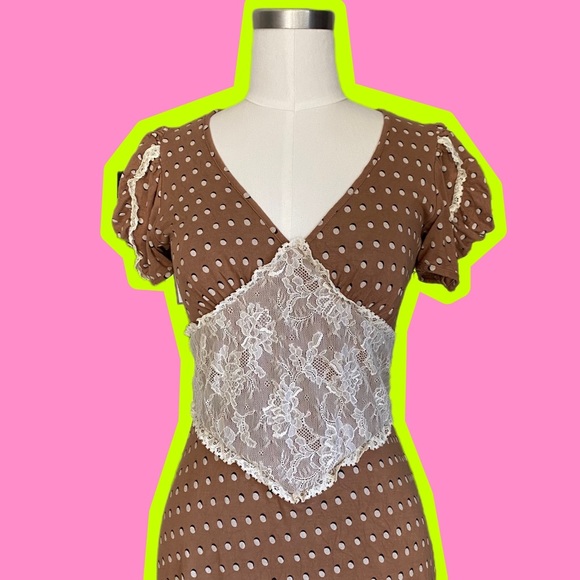 Vintage 90s Betsey Johnson Polka Dot and Lace Dress - Picture 2 of 6